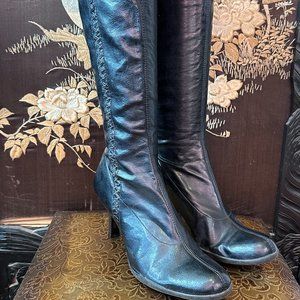 Gianni Bini Faux Leather Black Heeled Boot SZ 6 1/2